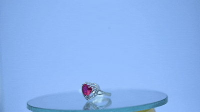 Heart-Shaped Red Gemstone Halo Ring – Sterling Silver Romantic Jewelry - Image 3