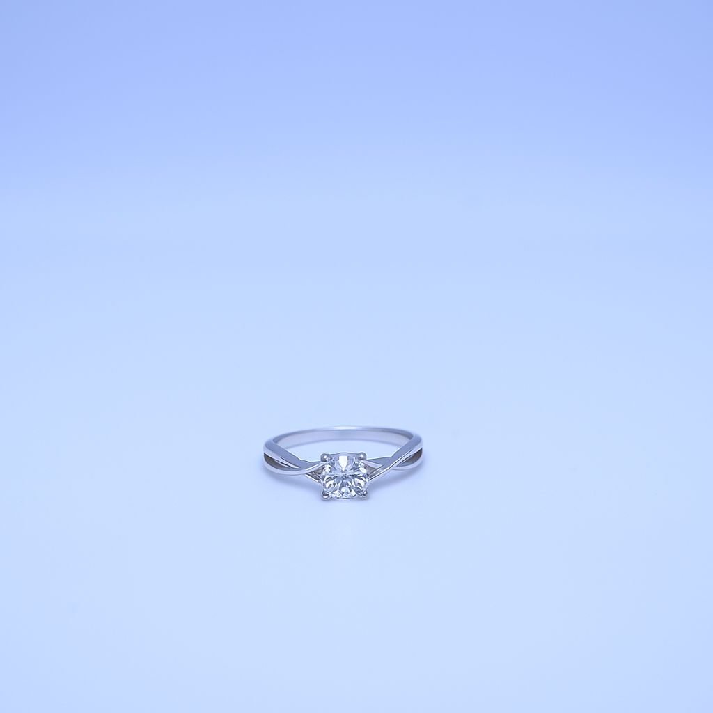 Women’s Solitaire Ring with Round Sparkling Stone and Sleek Silver-Tone Band