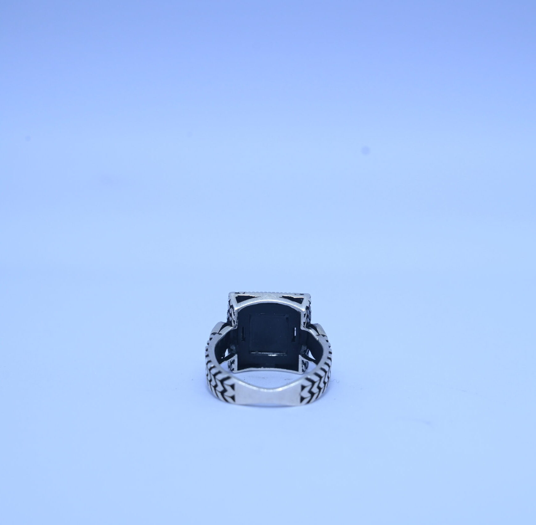 Men’s Antique Silver Ring with Square Black Stone – Vintage Bold Design - Image 2