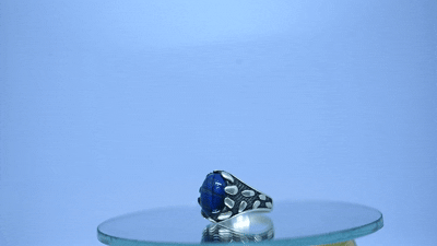 Men’s Antique Silver Ring with Oval Blue Stone – Bold Vintage Design - Image 3