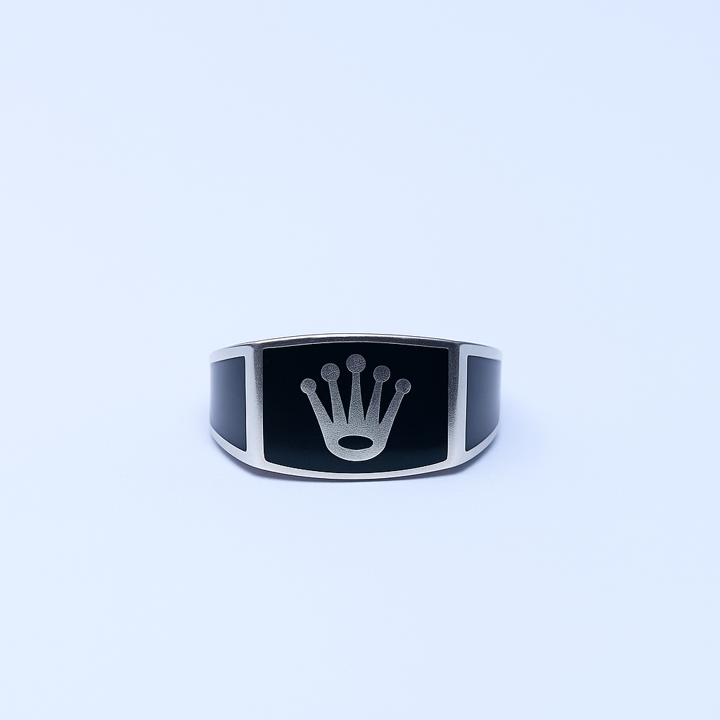 Men’s Black Crown Emblem Ring – Bold Silver Finish Fashion Statement