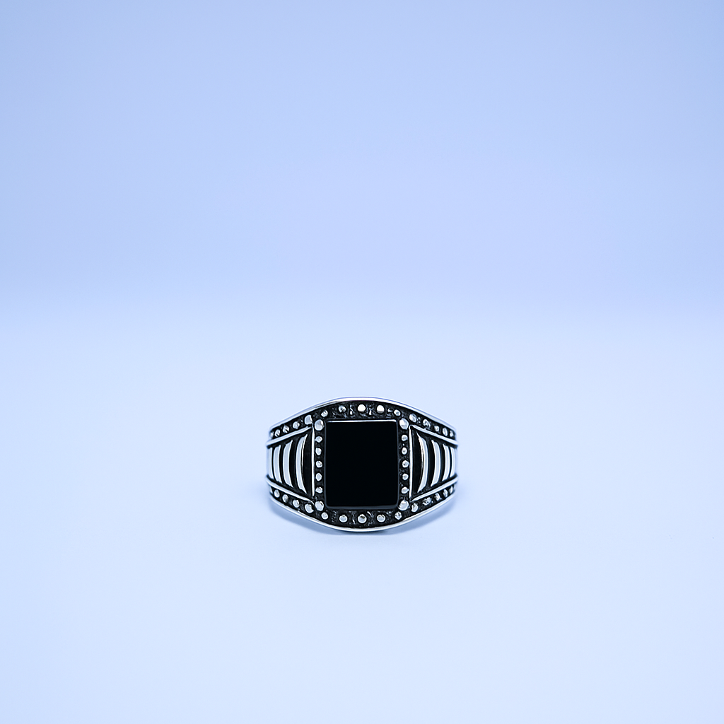 Antique Silver Ring with Rectangular Black Stone – Bold & Stylish Design