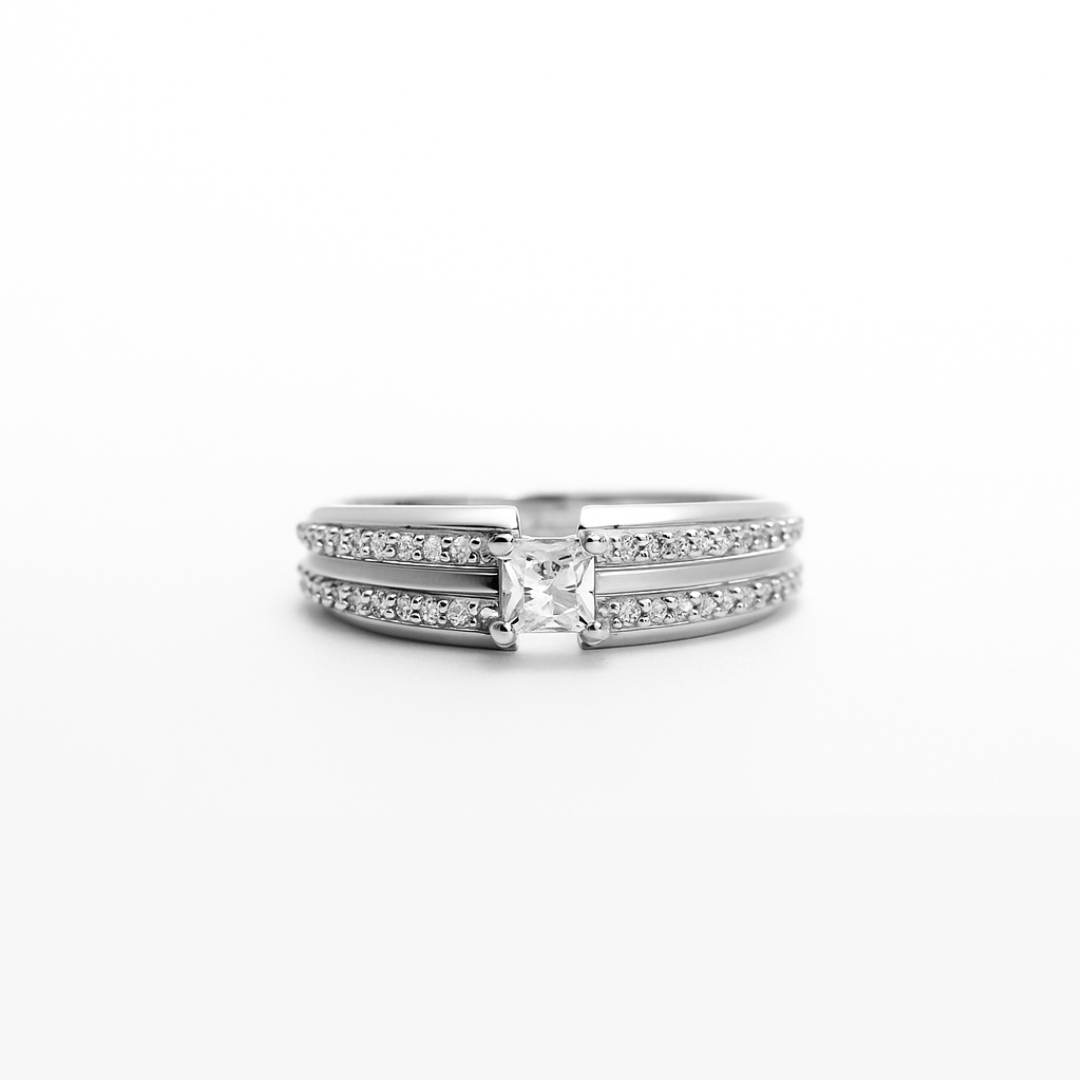 SYLA 925 Sterling Silver Prince Cut Diamond-Accented Ring – Elegant Dual Row Design